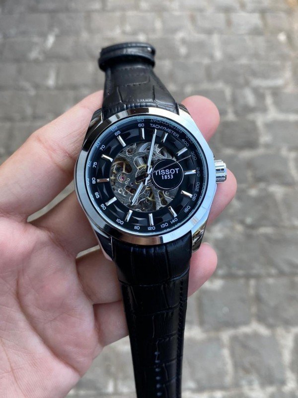TISSOT 1853 AUTOMATIC PRIMIUM QUILTY BLACK-SILVER LEATHER WATCH - Image 2