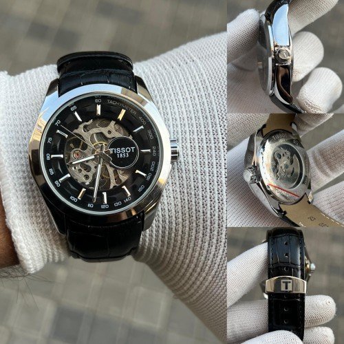 TISSOT 1853 AUTOMATIC PRIMIUM QUILTY BLACK-SILVER LEATHER WATCH - Image 3