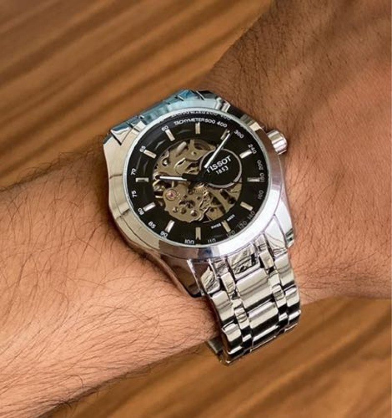 TISSOT 1853 AUTOMATIC PRIMIUM QUALITY SILVER- BLACK METAL WATCH' - Image 3
