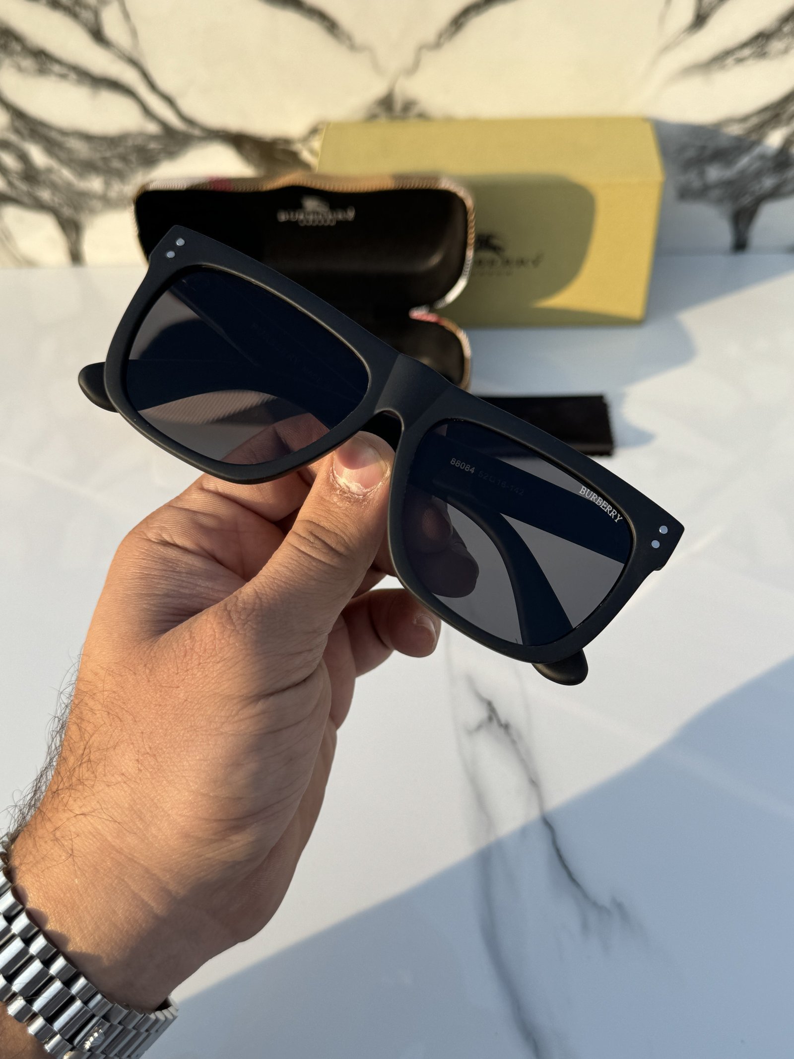 Branded BURBERY Full Black Sunglasses - Image 2
