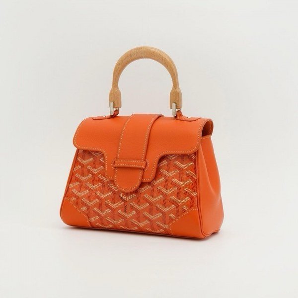 Goyard Orange Goyardine Coated Canvas and Leather Mini Saigon Top Handle Bag (LB) - Image 4