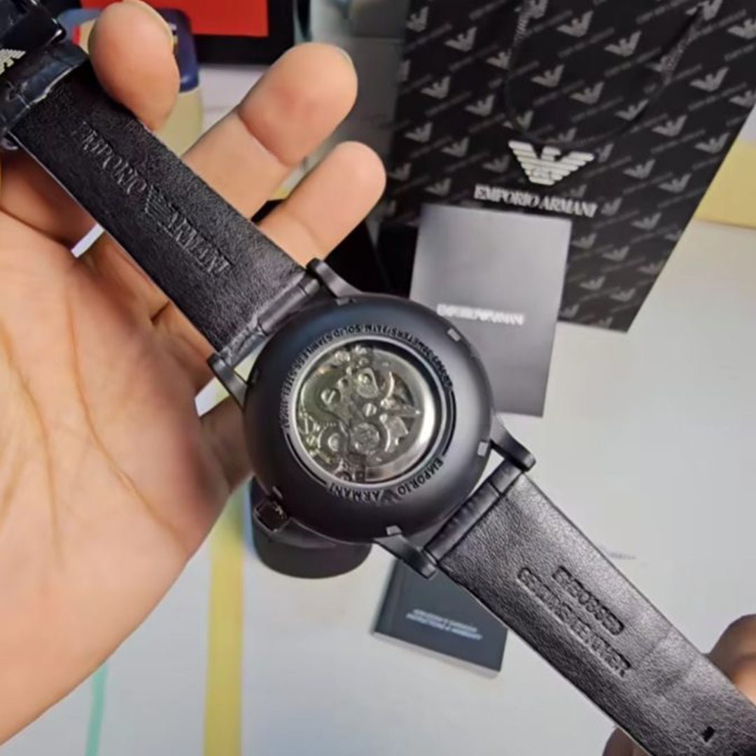 Armani Black Leather Automatic Watch - Image 2
