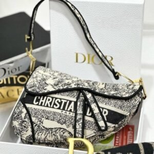 Dior Saddle Black Toile de Jouy Embroidery With OG Box & Dust Bag (Black Tiger-129) (BSB)