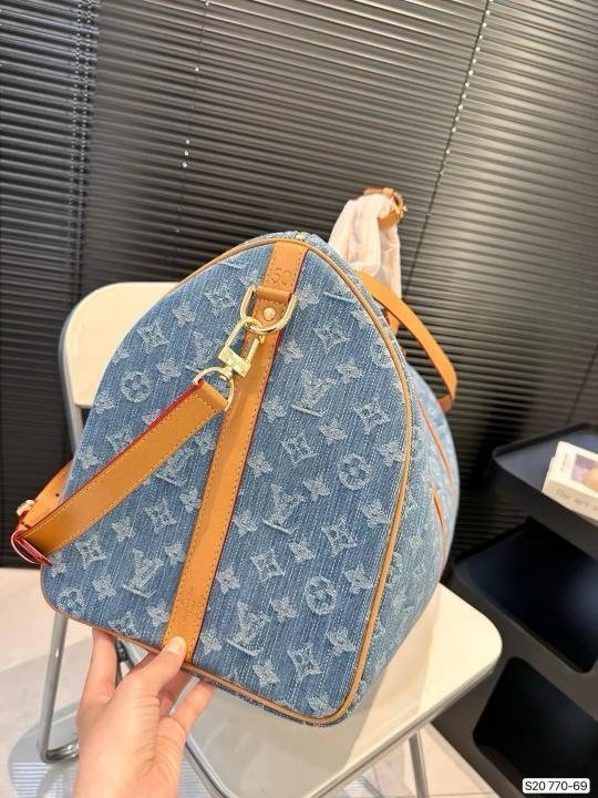 Louis Vuitton LV Keepall Bandoulire NBA Edition Premium Monogram Unisex Duffle Bag With Dust Bag & Accessories (Denim Brown - 684)(BSB) - Image 3