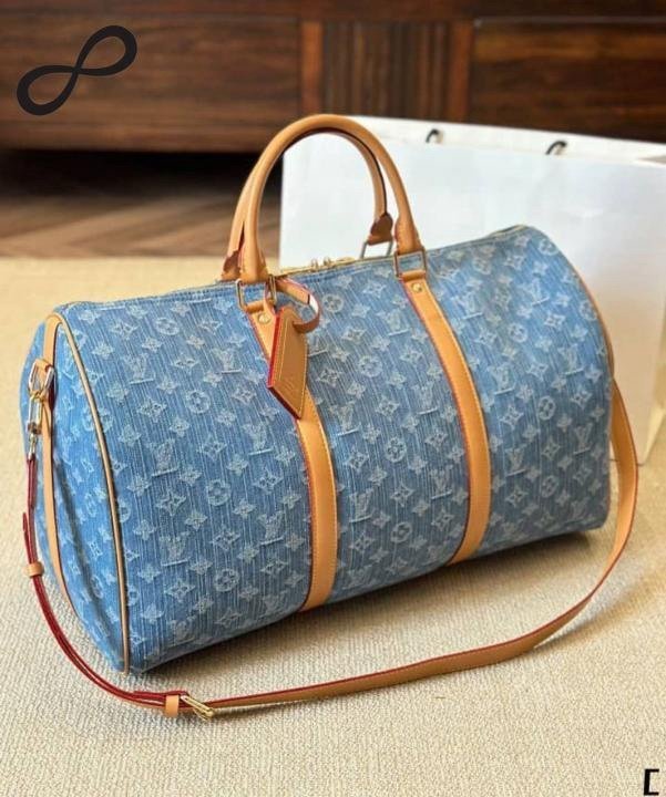 Louis Vuitton LV Keepall Bandoulire NBA Edition Premium Monogram Unisex Duffle Bag With Dust Bag & Accessories (Denim Brown - 684)(BSB) - Image 4