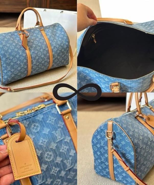 Louis Vuitton LV Keepall Bandoulire NBA Edition Premium Monogram Unisex Duffle Bag With Dust Bag & Accessories (Denim Brown - 684)(BSB) - Image 7