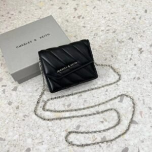 Charles & Keith Mini Asymmetric Flap Sling Bag With OG Box & Dust Bag (Black - 786)(BSB)