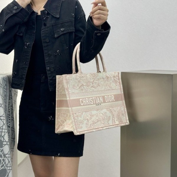 Dior Book Tote Pink Toile De Jouy With OG Box & Dust Bag & Scarf (Pink Tiger-574)(BSB) - Image 6