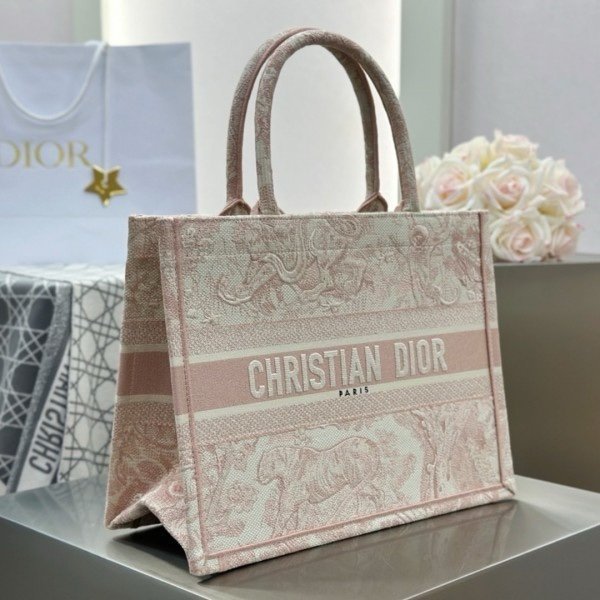 Dior Book Tote Pink Toile De Jouy With OG Box & Dust Bag & Scarf (Pink Tiger-574)(BSB) - Image 8