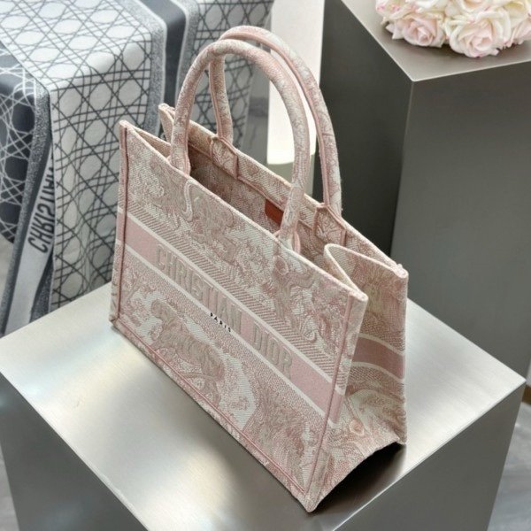 Dior Book Tote Pink Toile De Jouy With OG Box & Dust Bag & Scarf (Pink Tiger-574)(BSB) - Image 9