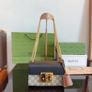 Gucci GG Supreme Monogram Small Padlock Shoulder Bag Black Mystic With OG Box & Dust Bag (409487 Black) (LB)