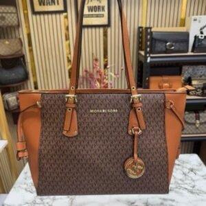 Michael Kore Voyager Leather Satchel Shoulder Bag With Dust Bag (19028_Coffee_Brown)(LB)