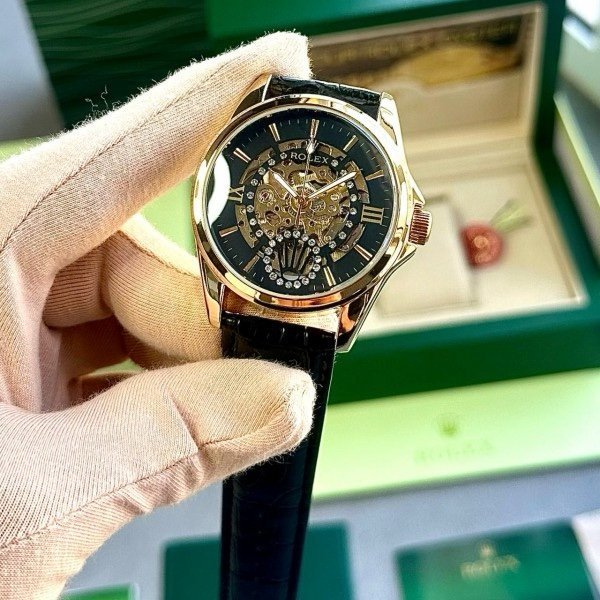 ROLEX AUTOMATIC WATCH BLACK GOLD LEATHER BELT WITH OG BOX - Image 4