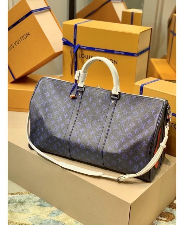 Louis Vuitton LV M58979 Keepall Bandoulire Somewhere Somehow Premium Monogram Unisex Duffle Bag With Dust Bag & Accessories (Orchid - 682) - Image 2
